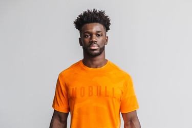 Nobull Men's T Shirts Orange Camo | Australia (DN8049)